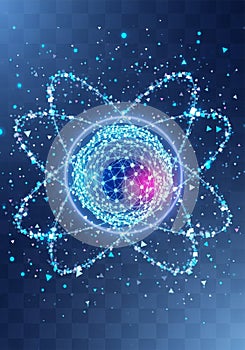 Intricate digital illustration depicting an atom