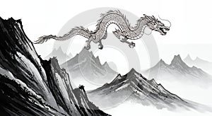 Intricate Dragon Drawing with Elegant Line Work and Detail photo