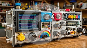 Intricate Electronic Device Displaying Complex Data and Controls