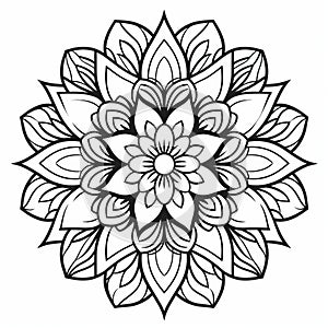 Intricate Floral Design: Beautifully Detailed Circular Flower Coloring Page