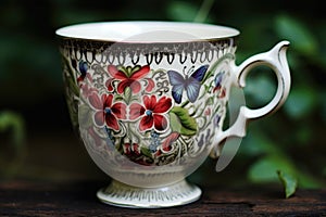 intricate floral designs on vintage teacups