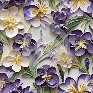 Intricate Floral Paper Art Composition With Purple And Yellow Paper Flowers