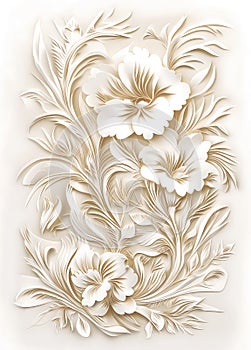 Intricate floral wallpaper design, paper cut style