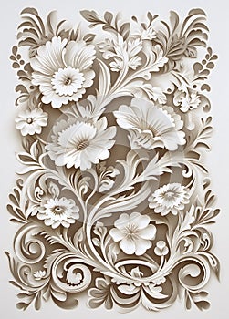 Intricate floral wallpaper design, paper cut style