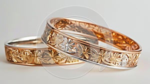 Intricate Floral Wedding Bands in Close-Up