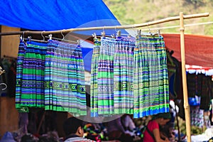 Intricate flower hmong indigenous tribe handycraft in Bac Ha market