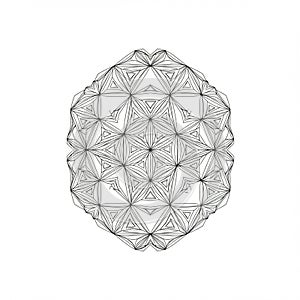 An intricate geometric design featuring a series of interconnected triangular patterns.