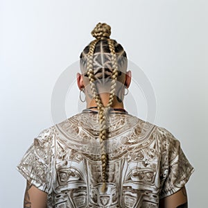 Intricate Geometric Designs: A Genderless Man With Braided Hair