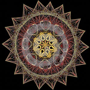 Intricate geometric mandala composed of interconnected triangular and polygonal