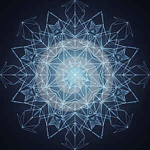 Intricate geometric mandala featuring symmetrical, angular patterns radiating from