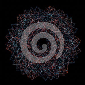 Intricate geometric pattern composed of interwoven lines forming a circular shape.