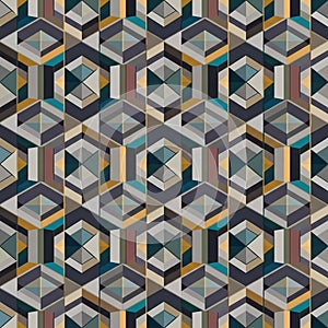 Geometric pattern featuring interlocking shapes, creating a seamless,