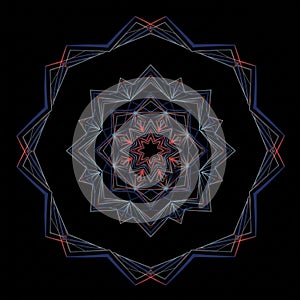 Intricate geometric pattern featuring overlapping star-like shapes composed of thin,