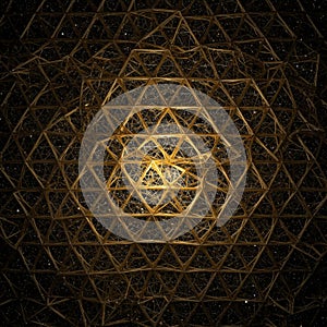 An intricate geometric pattern of triangular shapes, interwoven in a lattice-like