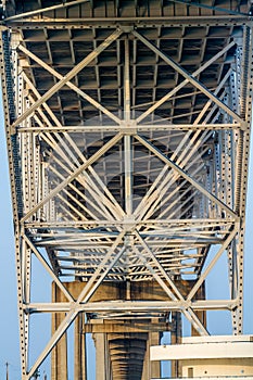 Intricate Geometric Patterns of Steel and Iron Works of the Underside of a Coastal Bowstring Bridge