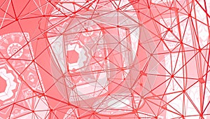 Intricate Geometric Red Wireframe Pattern