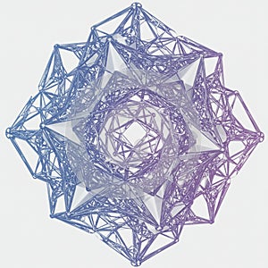 Intricate geometric structure featuring a complex, interwoven network of triangular