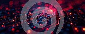 Intricate glowing circuit board pattern, binary code flows , abstract, background