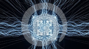 Intricate glowing digital structure with radiating lines