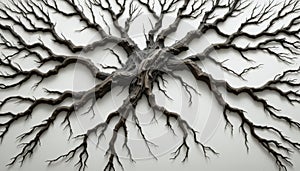 Intricate Gnarled Bare Tree Branches on White Background