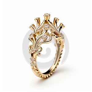 Intricate Gold Diamond Ring With Rococo-inspired Design