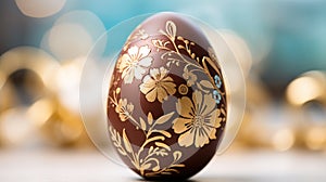 Intricate gold leaf pattern on chocolate Easter egg