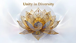 Golden Lotus with Religious Symbols on a Serene Gradient Background-World religion day photo