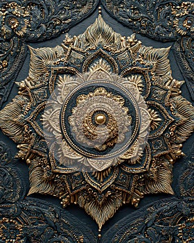 Intricate Golden Mandala Design on Dark Textured Background