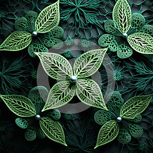 Intricate Green Paper Flowers: Detailed Miniatures With 3d Illusion