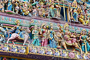 Intricate Hindu art and deity carvings on the facade