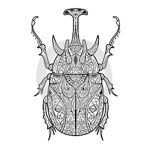 Intricate horned beetle design. Vector illustration decorative design