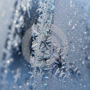 Intricate Ice Crystals Forming Delicate Patterns on a Windowpane in Winter Season