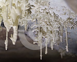 Intricate Icicle Formation in Cave During Winter Season