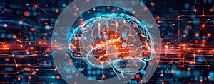 Digital Illustration Showing Detailed Anatomy of the Human Brain in Blue and Orange Colors photo