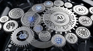 Intricate interlocking gears representing artificial intelligence and technological advancement in a complex system