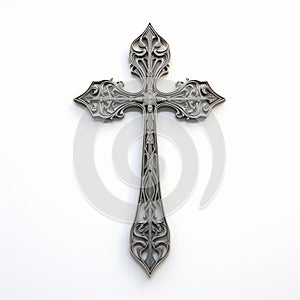 Intricate Iron Cross On White Background With Engraved Ornaments