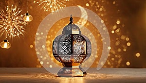 Intricate Islamic Lantern Design in Vibrant Background