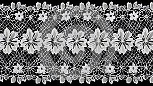 intricate lace pattern with floral designs against black background. concepts: timeless aesthetic, intricate lacework photo