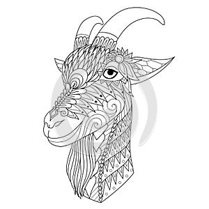 Intricate line art of happy sheep for design element and coloring book page photo