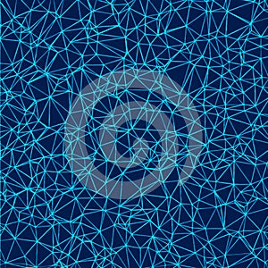 Intricate low-poly triangular mesh pattern representing network connections or digital wireframe.