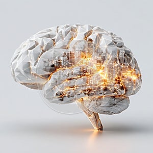 Intricate LowPoly 3D Model of a Glowing Brain A Detailed Neurological Visualization