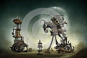 Intricate machinery, cyberpunk perpetuum mobile device, Generative Ai