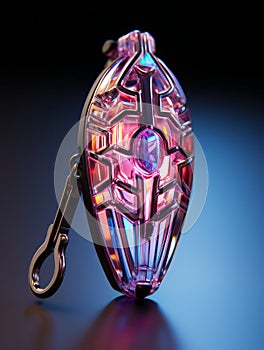 Intricate magic iridiscent glowing car key. Unlock the future vehicle concept