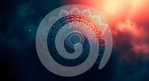 Intricate Mandala Design with Abstract Sunset Background - Psychedelic Art