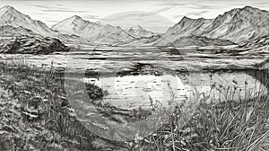 Intricate Marsh Drawing Of Radstadter Tauern