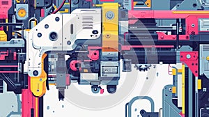 machine illustration with colorful details