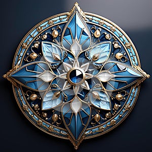 Intricate medallion featuring ornamental blue and gold elements