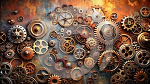 Intricate metal gears and cogwheels interlocking in a complex system of mechanical engineering. Generative AI