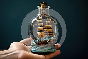 Intricate Miniature ship bottle. Generate Ai