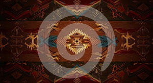 Intricate Native American-inspired design featuring geometric patterns and photo